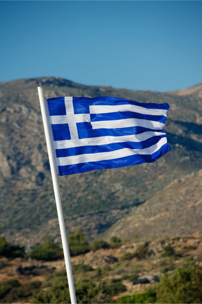 Greek flag on holiday in Greece with Greek Language School